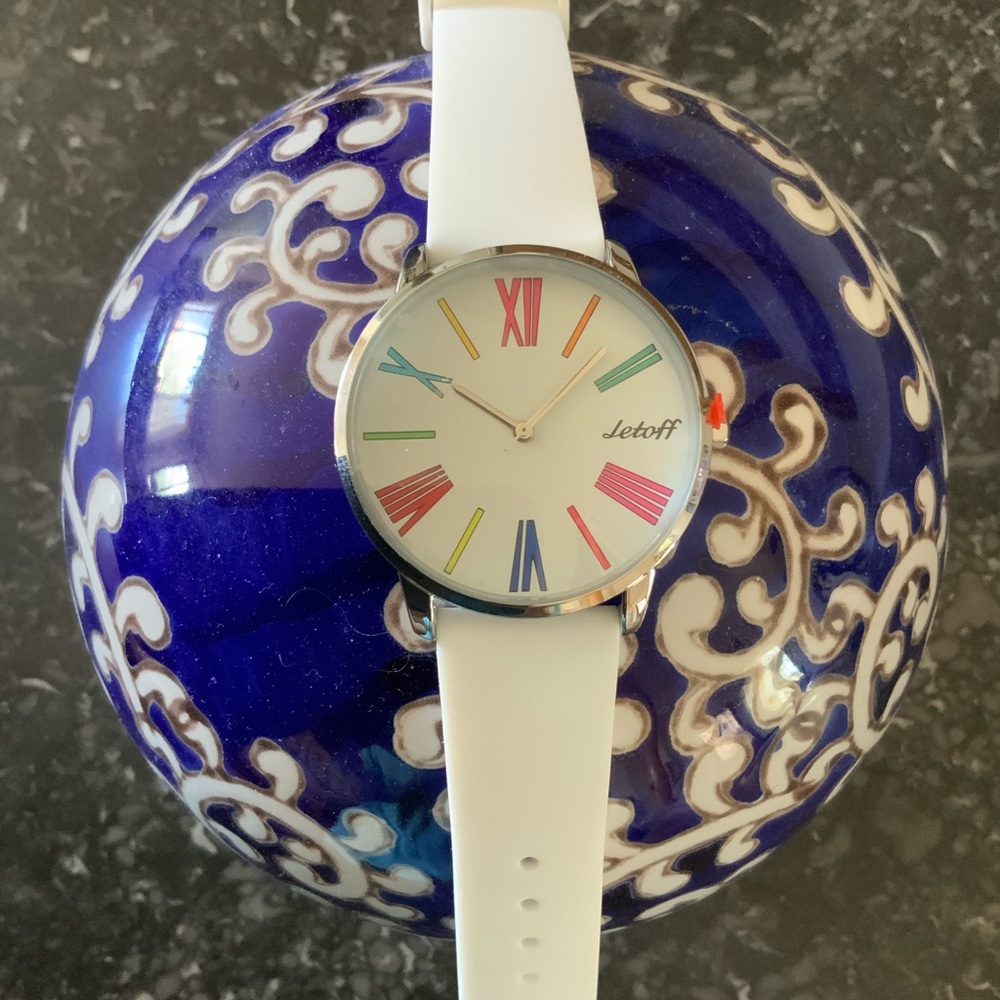 Colorful White Japanese Movement Watch With Roman Numerals NIB